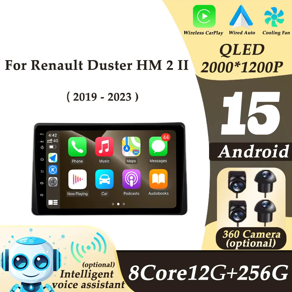 10 بوصة لرينو داستر HM 2 II 2019 - 2023 CarPlay راديو السيارة أندرويد 15 شاشة سبليت واي فاي نظام تحديد المواقع نافي مشغل متعدد الوسائط 2K QLED