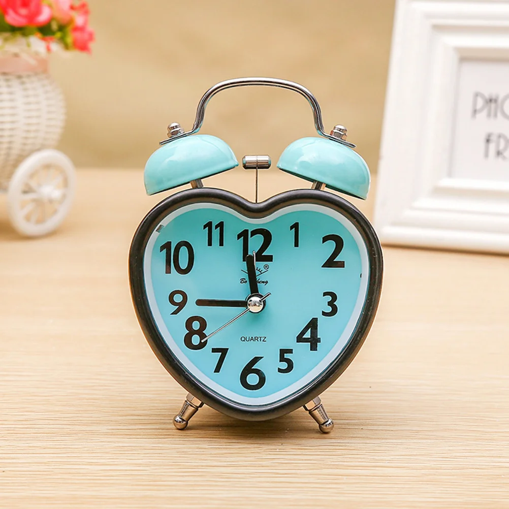 

1pc Heart Shape Metal Alarm Clock Desktop Ring Bell Timepiece For Home Bedroom Decor Night Light No Random Color