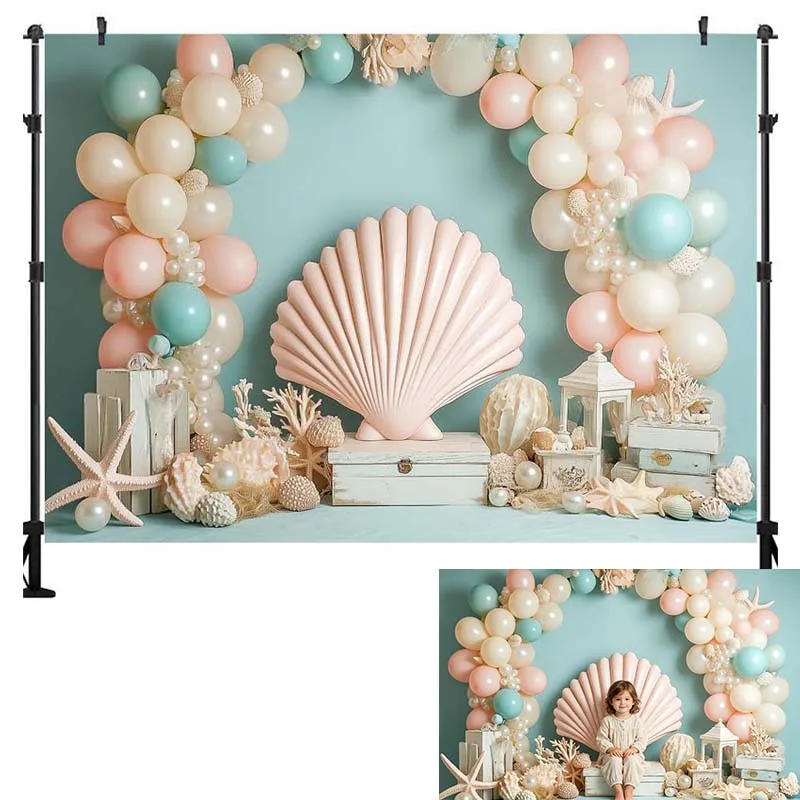 LS Photography Backdrop Underwater World Shells Starfish Decora Baby Shower Newborn 1st Party Backgrounds For Photographs