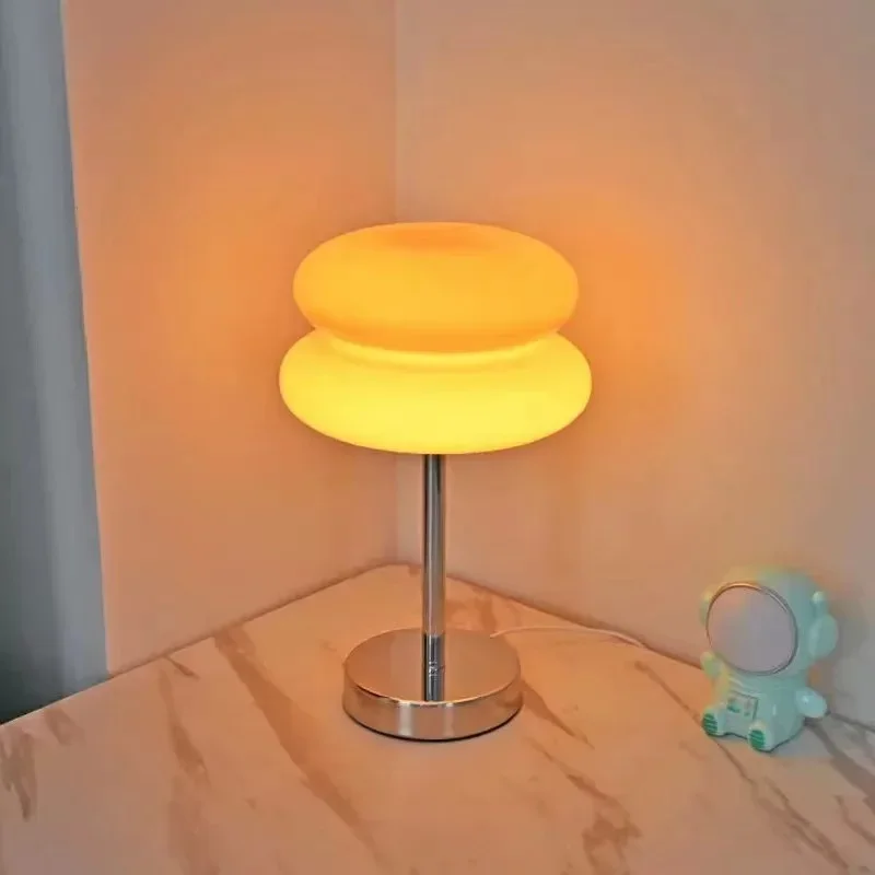 Imagem -02 - Lâmpada de Cabeceira de Vidro Hamburger Candeeiros de Mesa Estilo Simples Quarto Decorativo Night Light Estudo Leitura Desktop Lâmpada Led Atmosfera