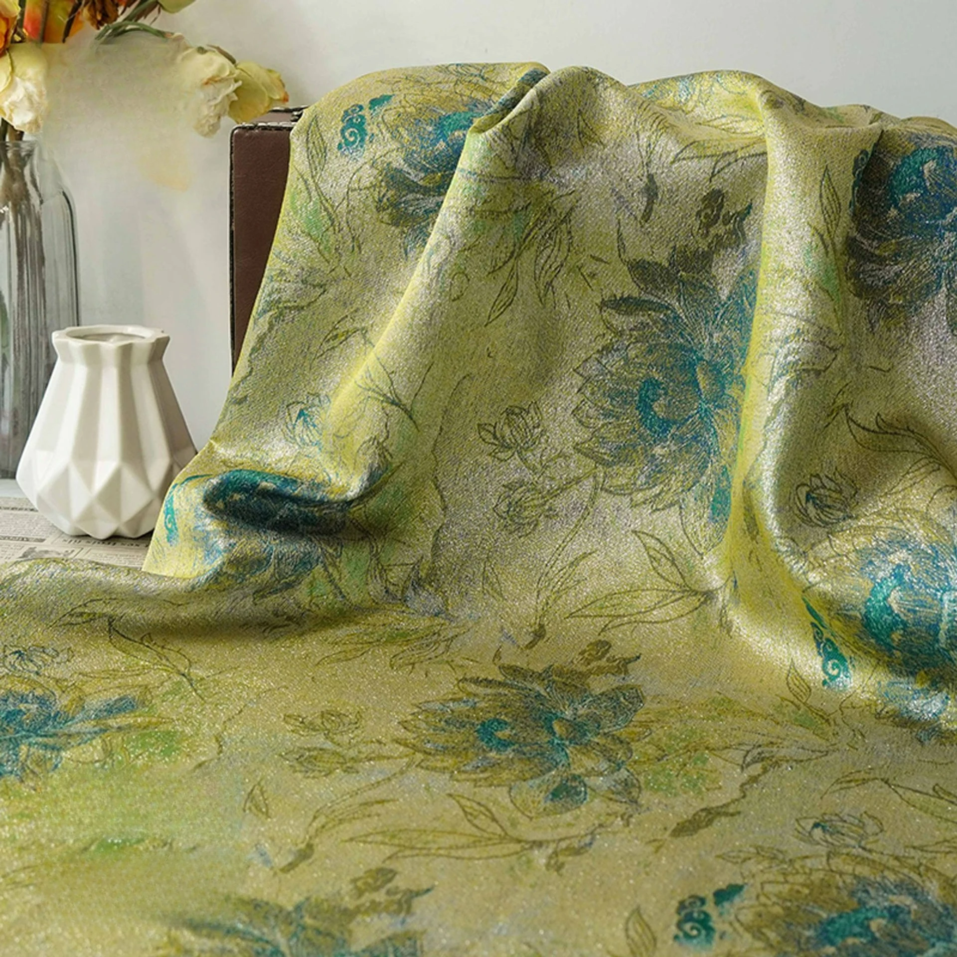 

Chinese Style Metallic Silk Jacquard Fabric Elegant Cheongsam Dress Jacket Luggage Bag Diy Sewing Fabric