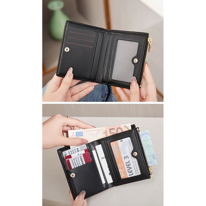 New Women's Short Wallet Soft Skin Purse Card Bag Multi-functional Stylish Zipper Small Wallet Minimalist Money Bag