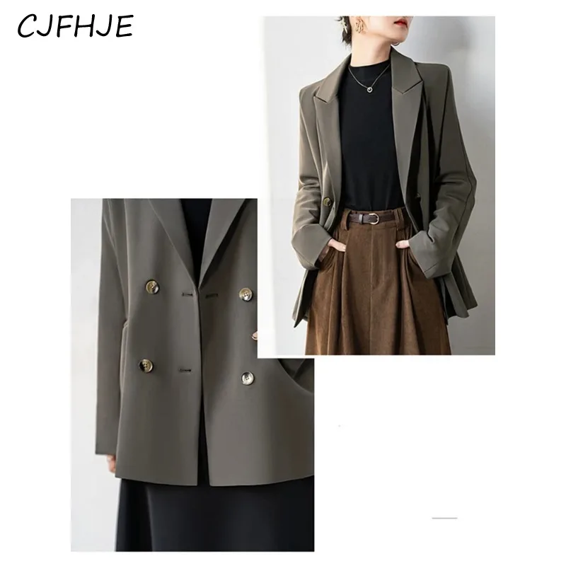 CJFHJE Senior Grey Suit Jacket Women New Chic Casual Temperament Suit Tops Nothced Collar Long Sleeve Jacket Coat Office Ladies