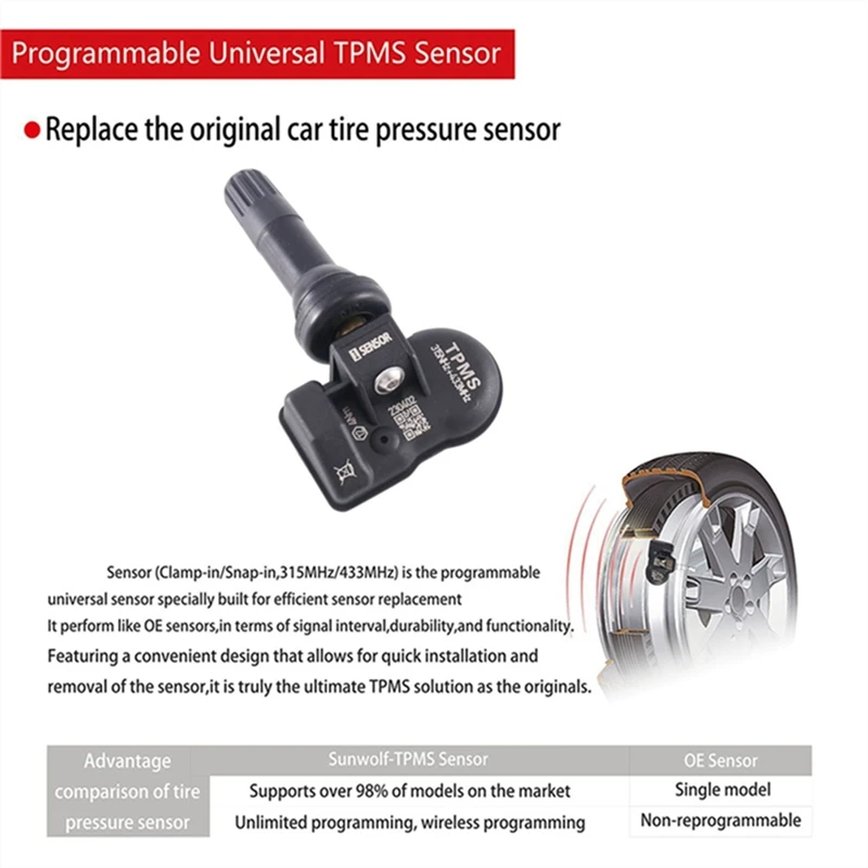 6 ชิ้นโปรแกรม MX Sensor 315 เมกะเฮิร์ตซ์ + 433 เมกะเฮิร์ตซ์ 2 ใน 1 เซ็นเซอร์ความดันยาง TPMS สําหรับ Autel เครื่องมือ TS408 TS508 ITS600