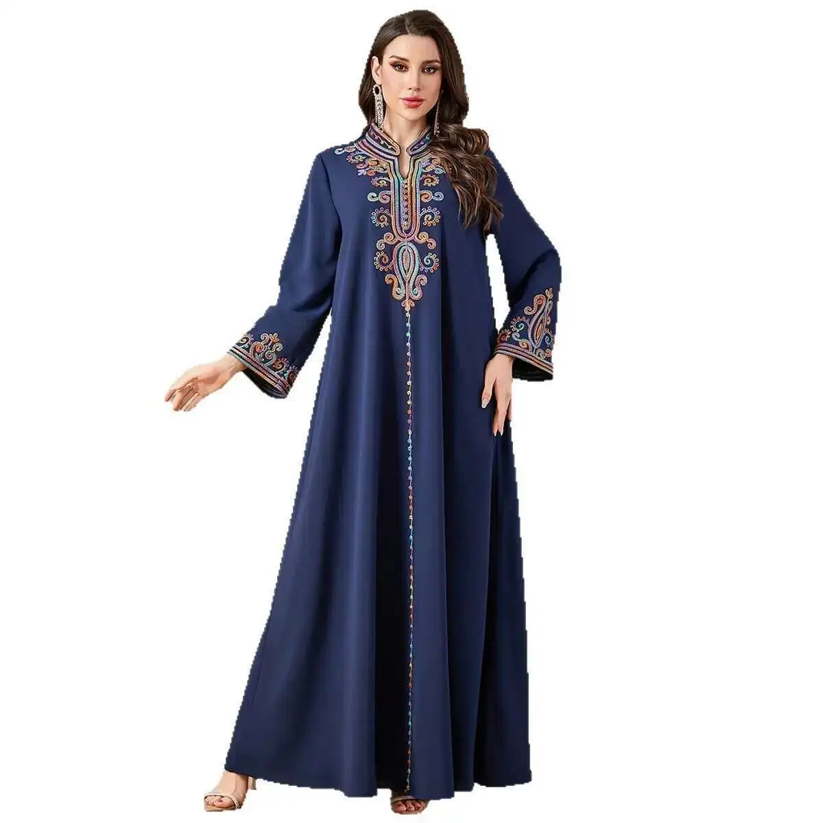 4364 ผู้หญิงมุสลิม Abaya ปักอาหรับ Jalabiya แฟชั่นชุดยาว Robe Abaya Ramadan ดูไบหรูหราอิสลาม Elegant