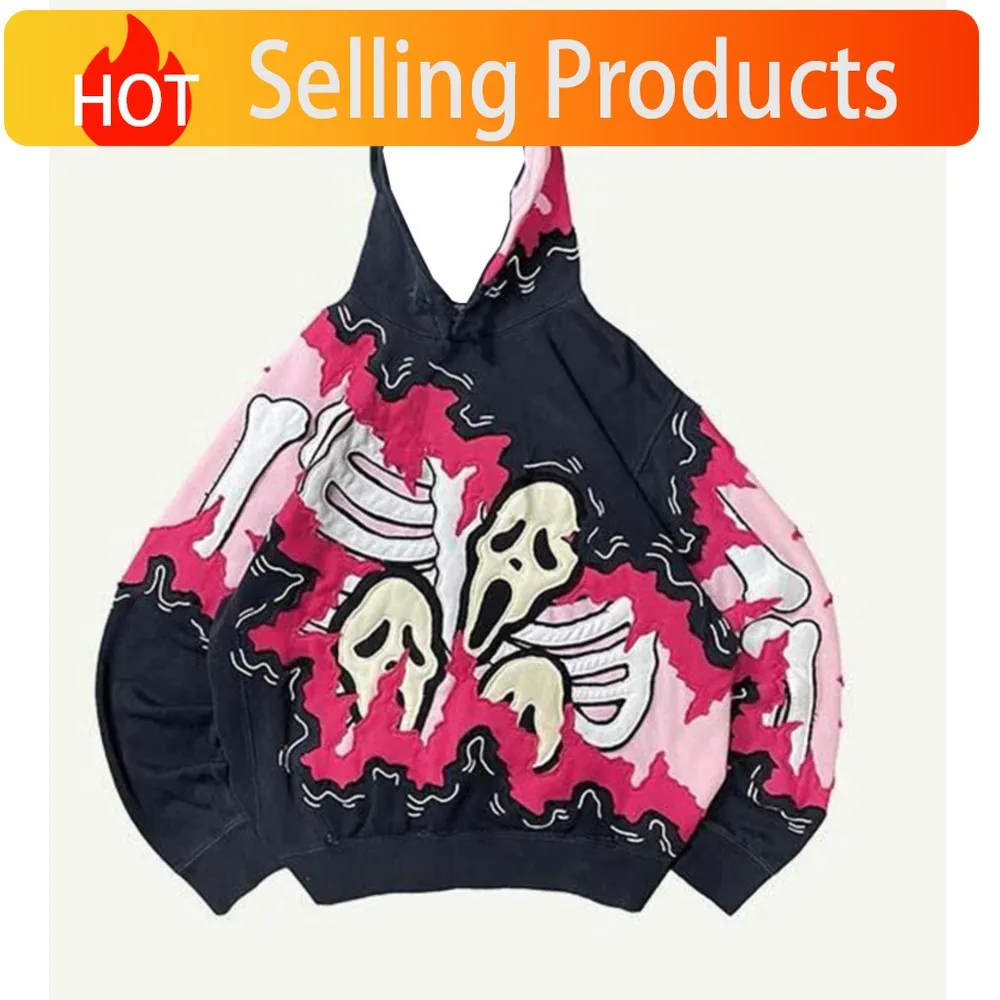 New Trendy men's Hoodie With 3D Skeleton Style Pattern design, Novel Long Sleeved Hoodie With Pockets For Daily Wear