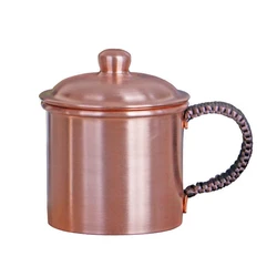 Handcrafted Pure Copper Beer Coffee Mug With lid Weave Handle Thickened Polishing 250 ml Breakfast Couples Gift Cup Drinkware