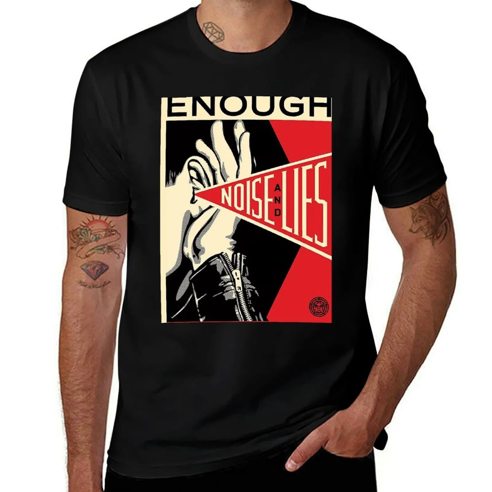 ;shepard fairey noise and lies Poster poster T-Shirt Basic Solid Tee for Daily Use T-Shirt