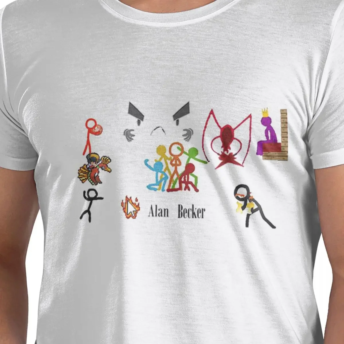 Alan Becker Five Stick Figures With Fire Mouse Pickaxe 100% Cotton T-Shirt Men'sOversized T Shirts Men Crew Neck Short Sleeve