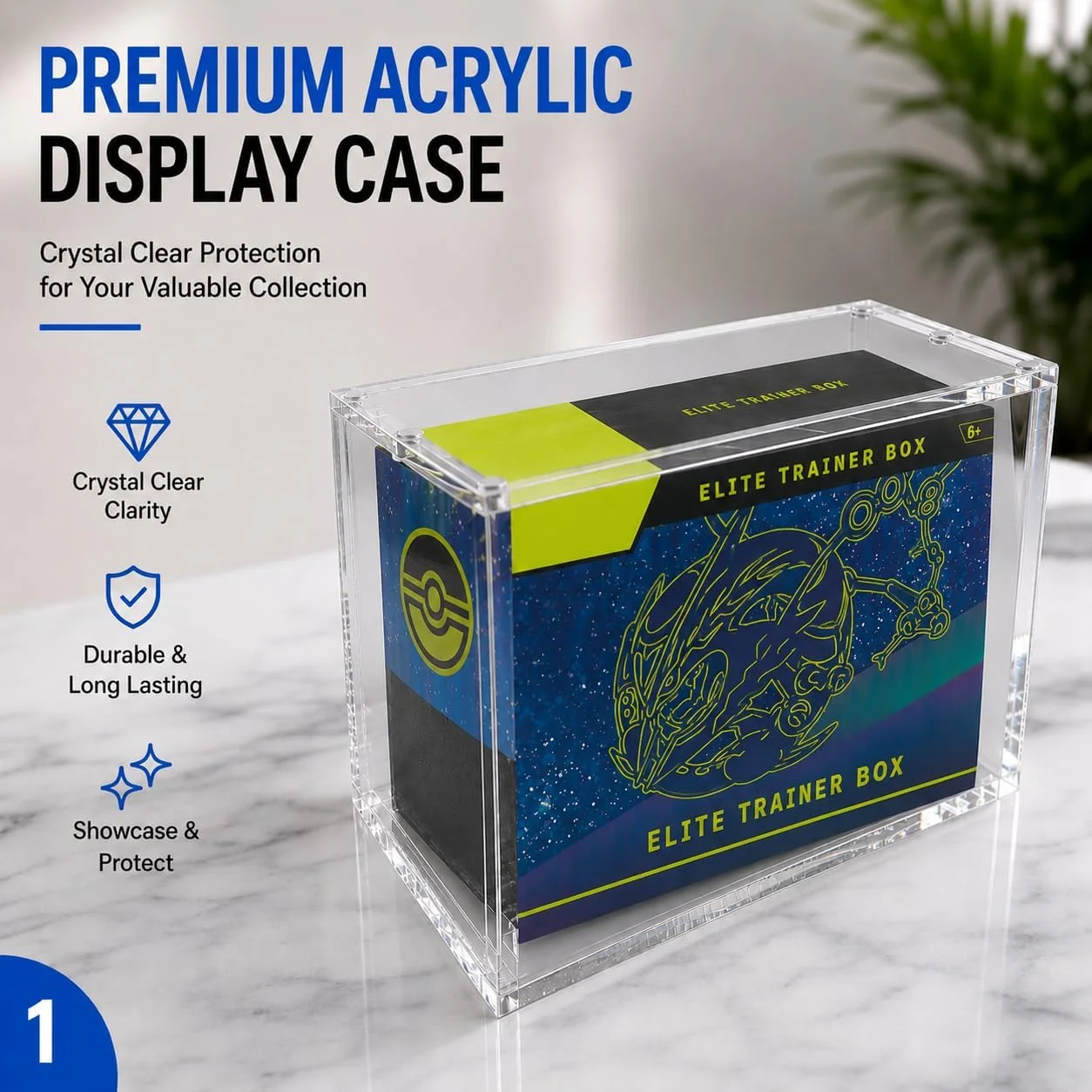 Clear Acrylic Elite Trainer Box Protector with Magnetic Closure,5mm Thick ETB Storage Case,Dustproof Stackable Trading Card Display Box,Transparent Organizer for Booster Boxes,TCG Collections,Toploaders & Gaming Room Desktop Setup