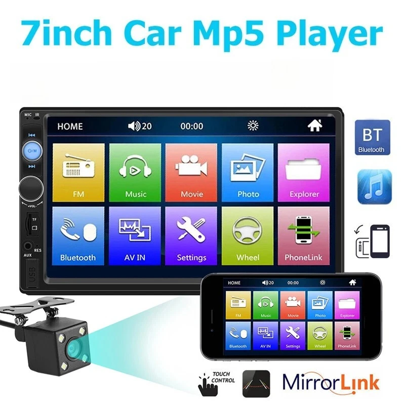 7-Inch HD Double Din Car Stereo MP5 Multimedia Player, Design,Equipped with 4-LED Mini Backup Camera, Supports FM Radio/USB/AUX