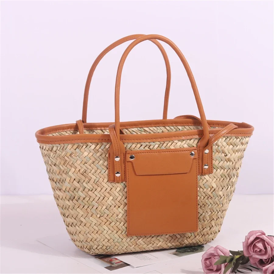 New Ladies Luxury straw woven shoulder bag rattan portable ladies summer beach messenger bag shopping bag large hollow handbag