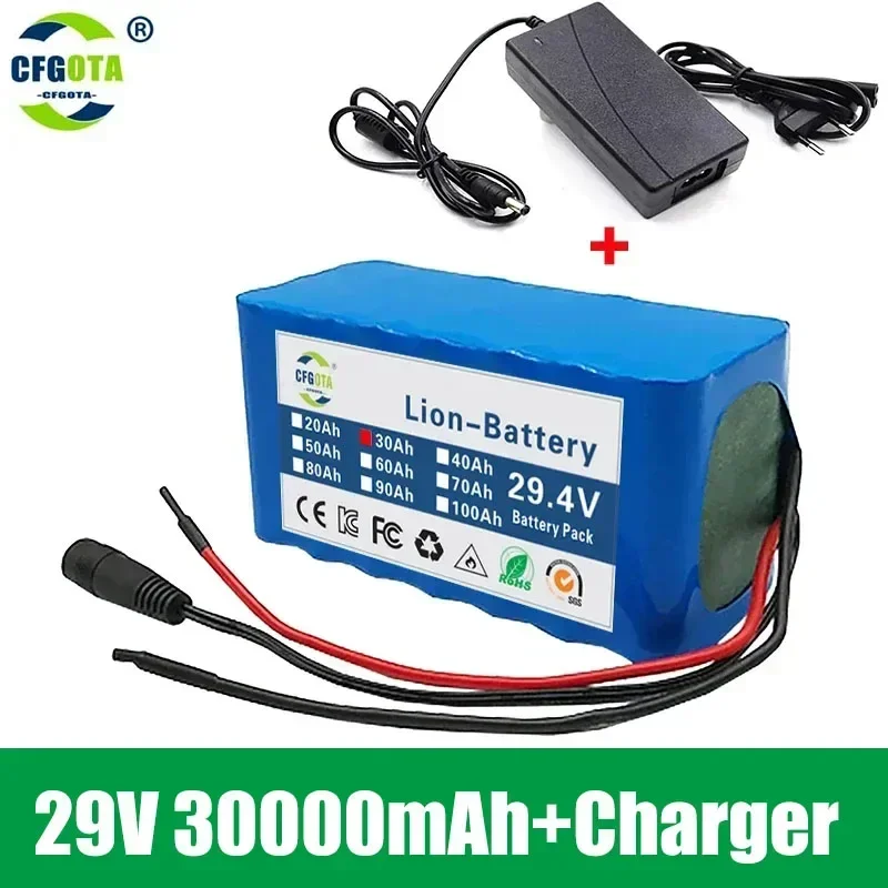 18650 Battery Pack 7S3P 30000mah 29V Lifepo4 Rechargeable + 2A Charger for E-bike Electric Bicycle Wheelchair Lithium Batterie