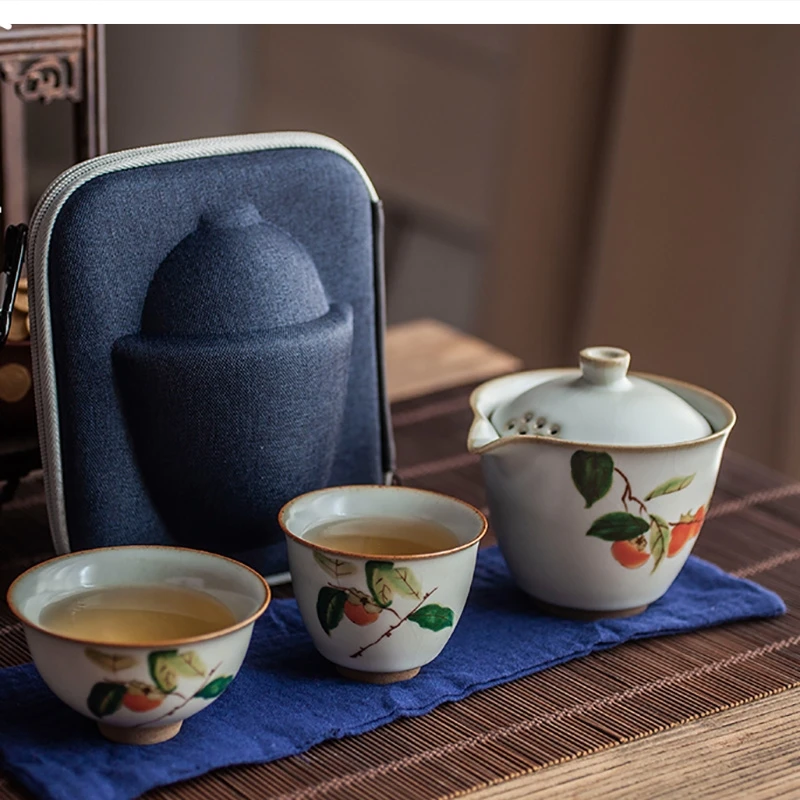 Nordic  Ceramic Kung Fu Tea Set One Pot Two Cups Modern Minimalist Portable Travel Cup with Tray Bag Storage Gift