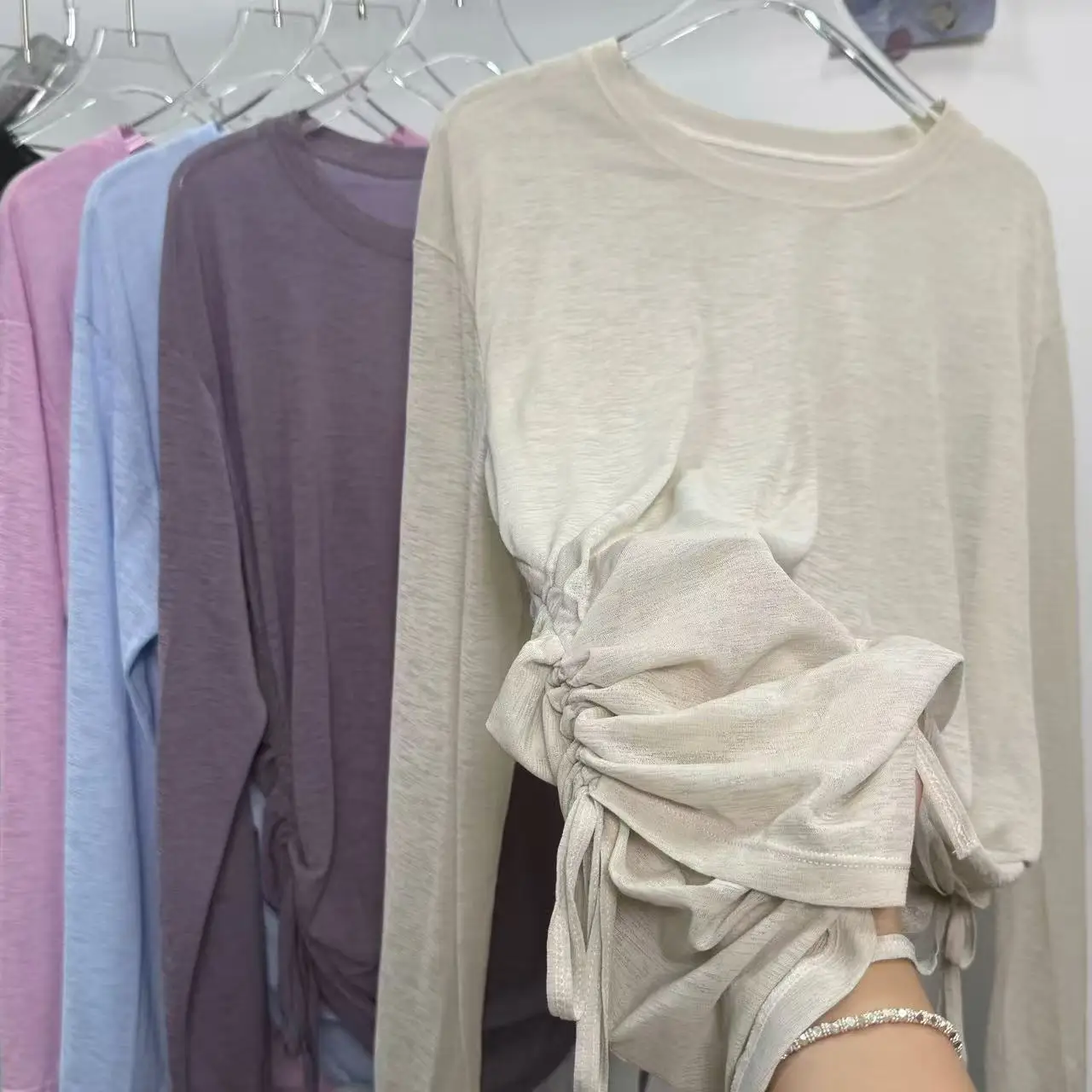 سلوب غزل تي شيرت رياضي الصالة الرياضية اللياقة البدنية الرباط مطوي بلوزة التدريب بيلاتيس المهنية اللياقة البدنية الملابس اليوغا طويلة الأكمام #2