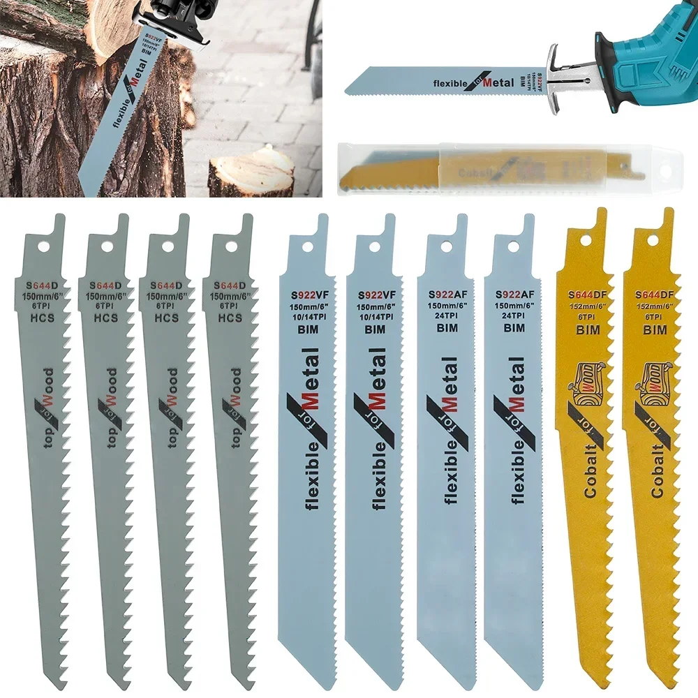 10Pcs Reciprocating Saw Blades Set Saber Saw Blade Combo Wood Metal Cutting High Speed Steel DIY Tools Power Tool Accessories