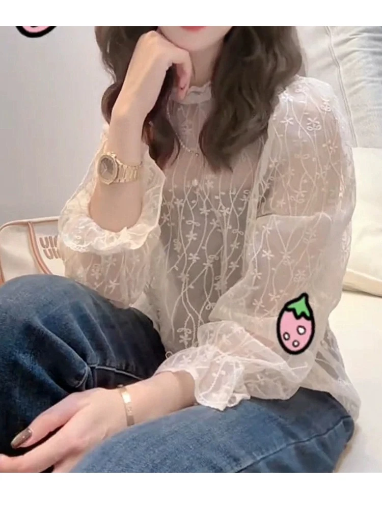 

Women's Long Sve Lace Base irt 2024 New Autumn Winter Luxury Faion Inner Wear Layered Top Korean Sle Straight Cut