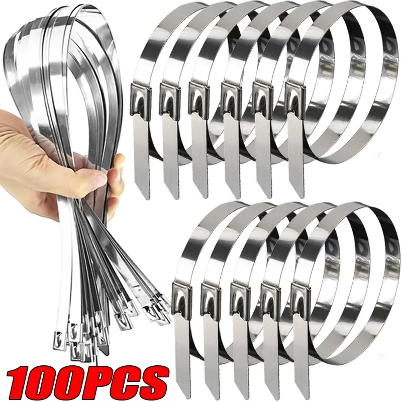 Stainless Steel Cable Ties Self-sealing Fastening Ring Multi-Purpose Metal Zip Tie Hardware Cable Organizer for Exhaust Pipes