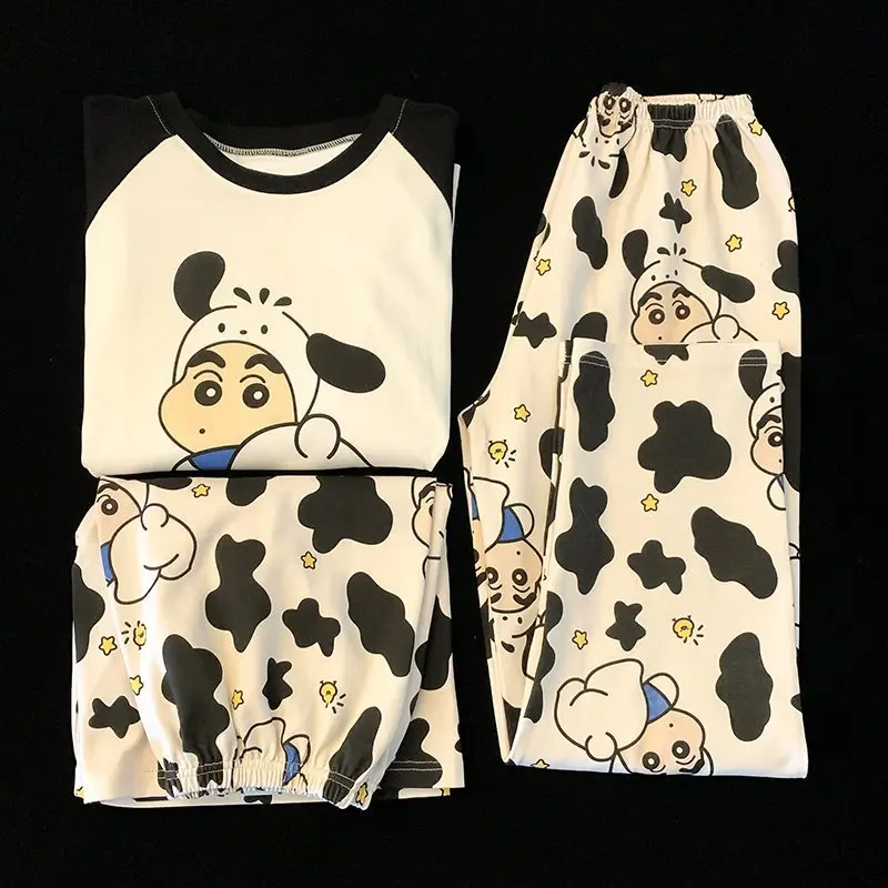 Kawaii Cartoon Pajama Set Crayon Shin-Chan Cute Anime Shin-Chan Summer Home Set Clothes Soft Comfortable Creative Girl Gifts