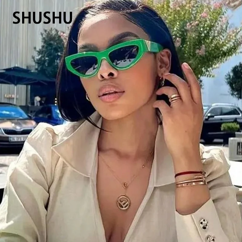 FC90 Green Cat Eye occhiali da sole donna 2023 New Trendy Small Frame occhiali da sole per donna Luxury Brand Sunglass Men UV400