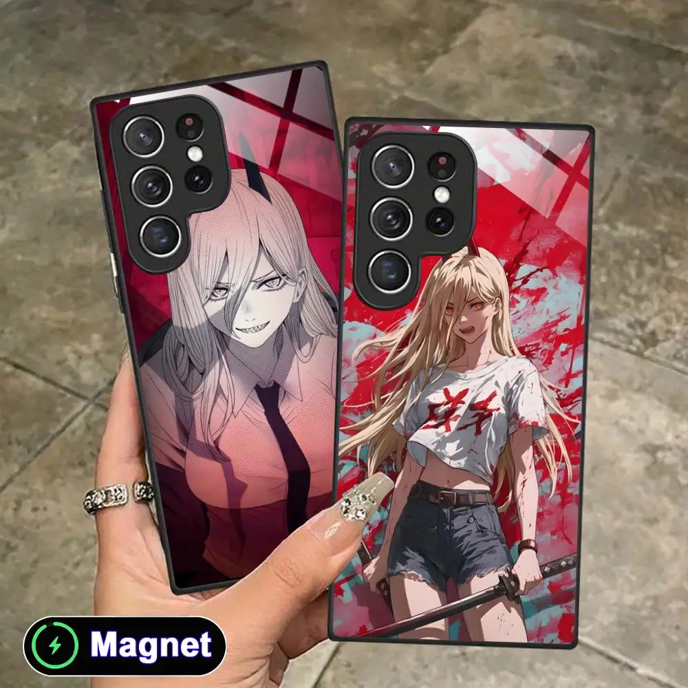 C-Chainsaw Power Phone Case for Samsung Galaxy S26 S25 S24 S23 S22 S21 S20 Note20 Plus FE Ultra Glass Magnet Cover