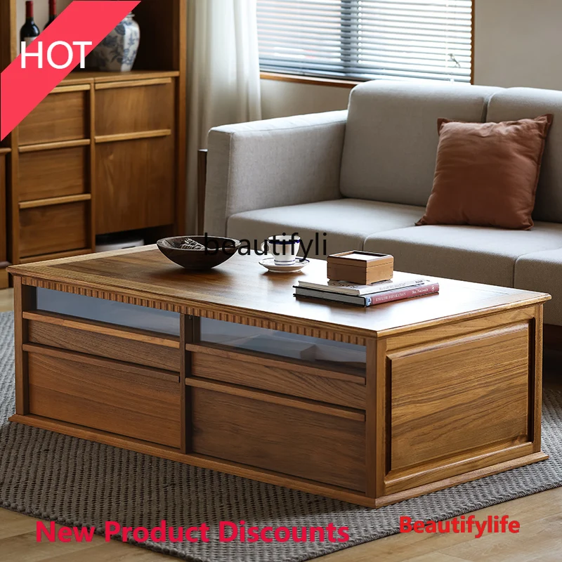 

All Solid Wood Living Room Large Coffee Table Antique Style Villa Floor Coffee Table Myanmar Old Teak Vintage Large Coffee Table