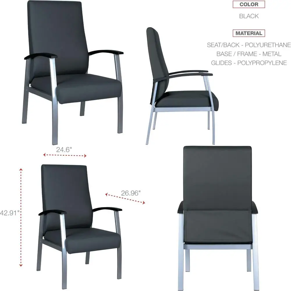 

Гостевой стул с высокой спинкой, 24,6x26,96x42,91 дюйма, металлическая серия Lounge, черные удобные сиденья для посетителей
