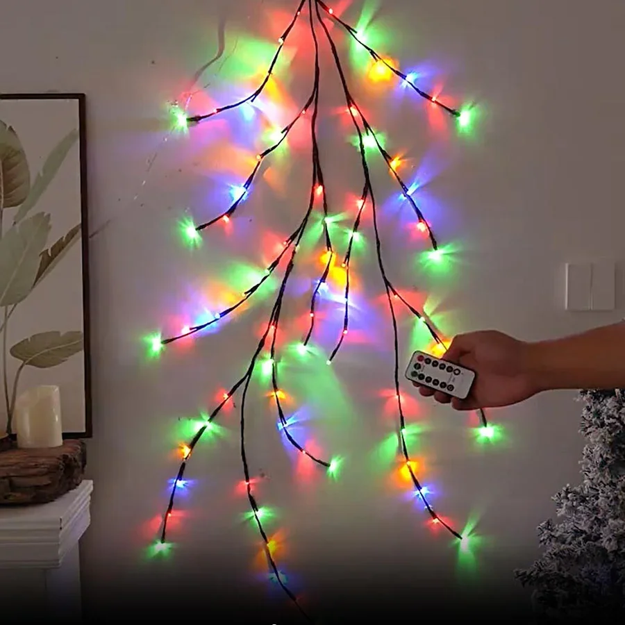 Warm White & Multicolor Enchanted Willow Vine Light With Remote 12 Branch 72 Led Christmas Artificial Plants Tree Branches Light