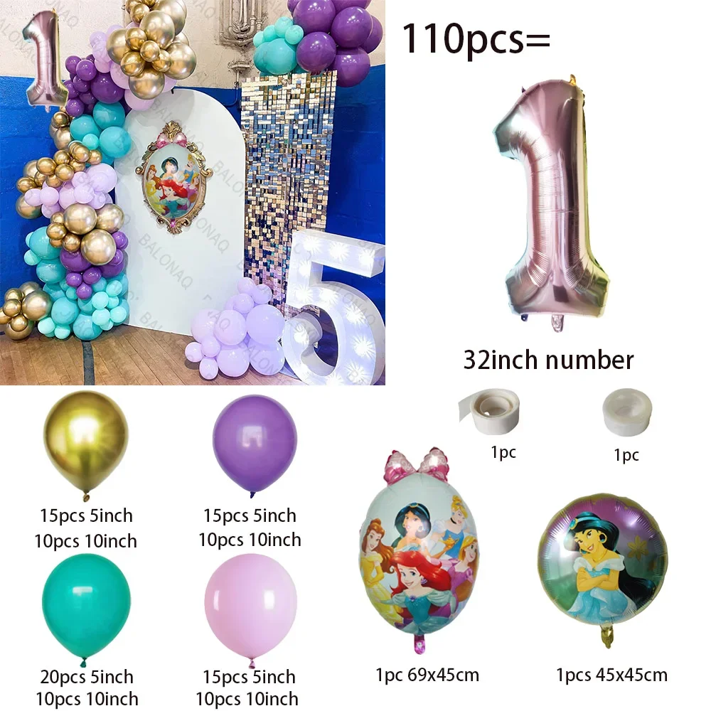 110Pcs Aladdin Jasmine Princess Theme Birthday Party Balloons Garland Arch Kit Decoration Baby Shower Girls Faovr Ballon Globos