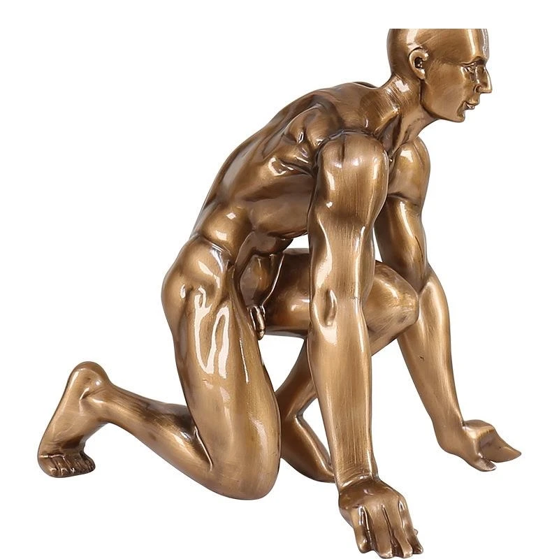 European Vintage Athletes Starting Sculpture Ornaments Resin Nude Male Statue Crafts Living Room Entrance Decoration