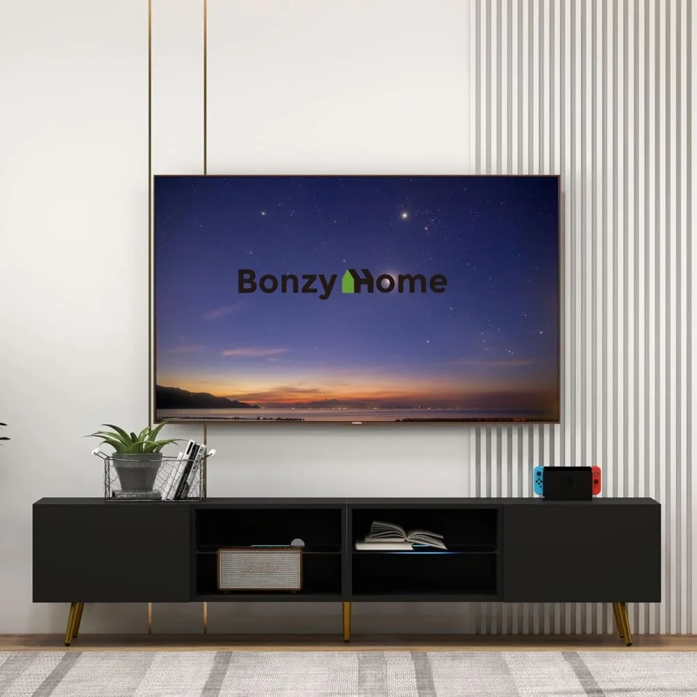 

86" TV Stand, Modern Entertainment Center for 75" TV, Television Console Table with Storage Cabinets with Adjustable Shelves and