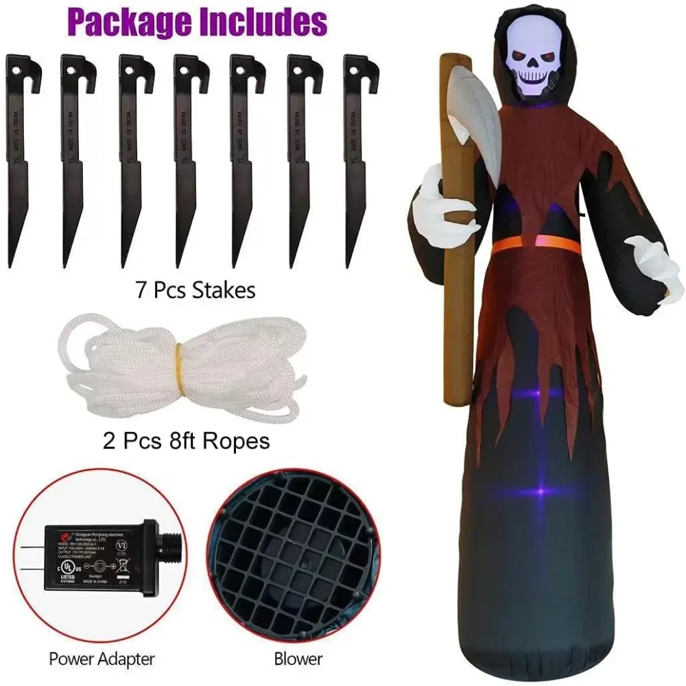 12 FT Halloween Inflatables Large Lighted Reaper Grim Ghost, Giant Scary Ghosts with LED Lights Animated Blow Up Yard Prop