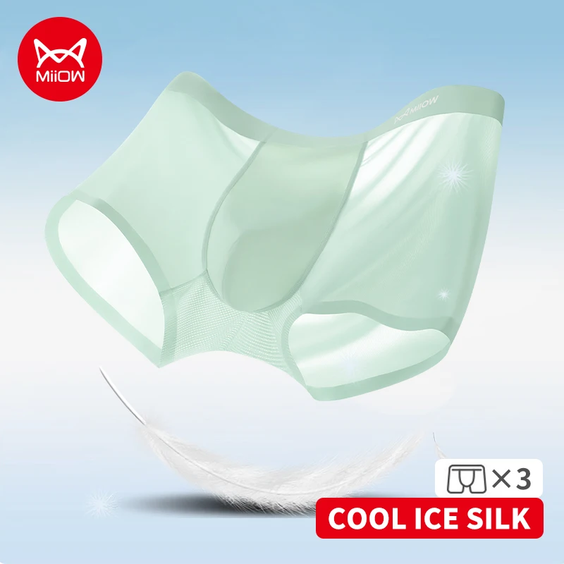 

MiiOW 3Pcs Ice Silk Men Underwear Boxers 10A Antibacterial Crotch Men's Panties Men Boxershorts Breathable Mesh Man Boxer Briefs