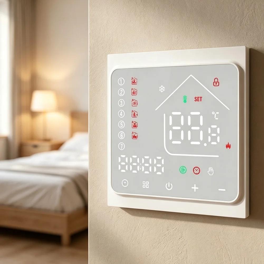 Glass Touch Panel Thermostat For 3A Water & 16A Electric Heating, Digital Floor Heating Controller With 0-90℃ Range
