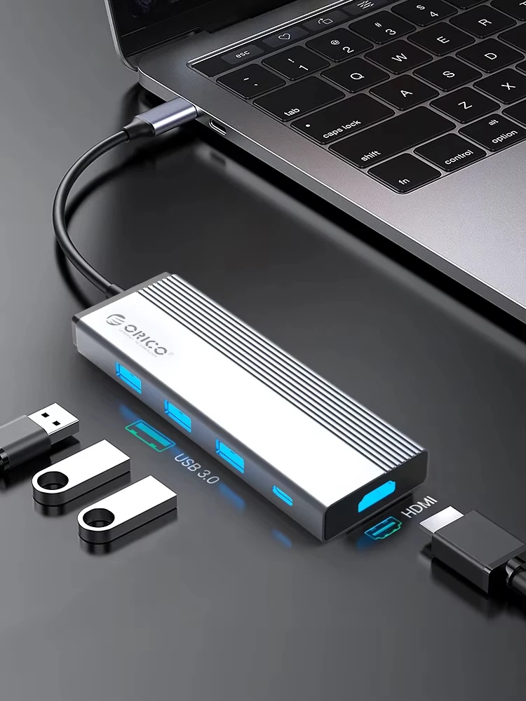 ORICO 5 in 1 USB C Hub Multiport Adapter Type C to HDMI RJ45 Ethernet USB3.0 100W PD Charging Dock Splitter For MacBook Pro Lapt view 3