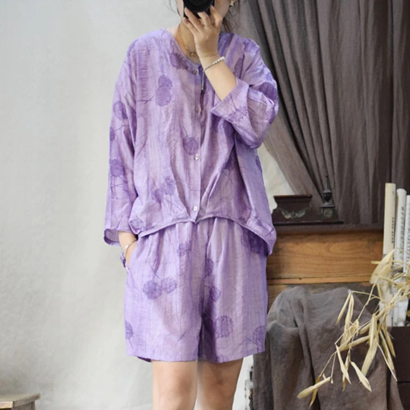 

Комплект из 2 предметов, женские повседневные шорты, костюмы, новинка 2025 года, лето, винтажный стиль, свободная женская рубашка с v-образным вырезом и короткие брюки M1608