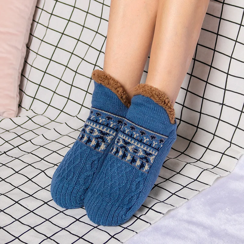 Winter Indoor Home Slippers Socks Men\'s Floor Socks Knitted Adult Plus Fleece Carpet Sock Home Bedroom Sleeping Sock Non-slip