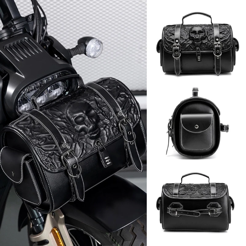 

Rebellious Skull Pattern Motorcycle Tool Strong PU Side Bag for Bikes