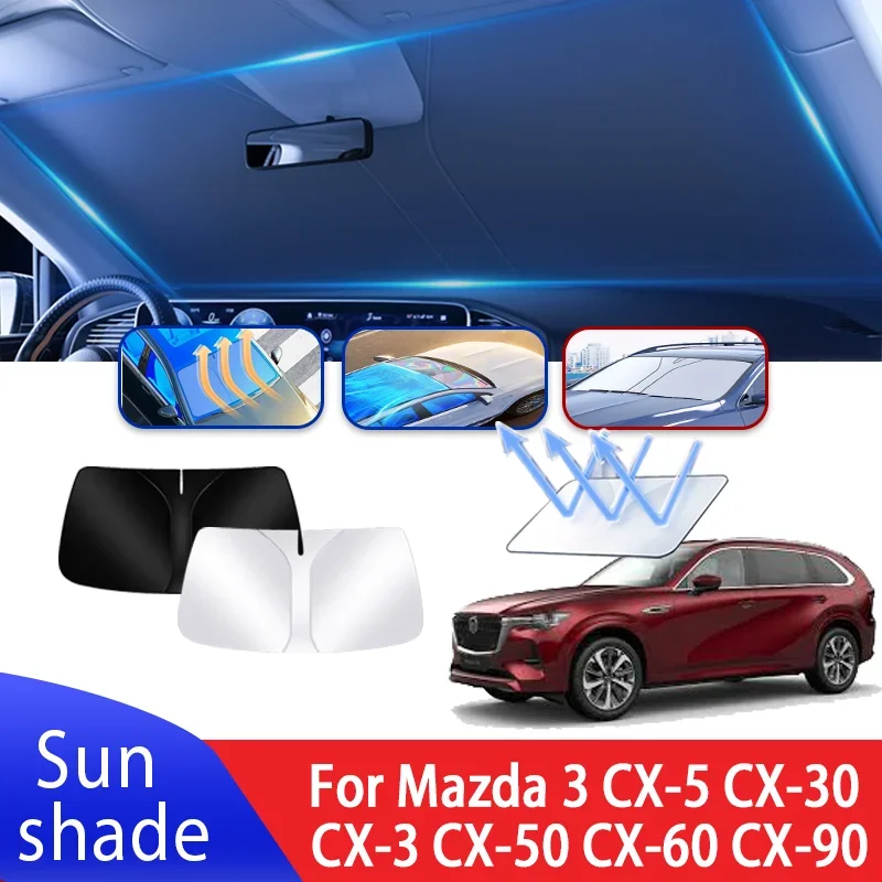 Car Sun Visor For Mazda 3 CX-5 CX-30 CX-3 CX-50 CX-60 CX-90 Auto Front Windshield Sunshade Heat Insulation Summer Accessories
