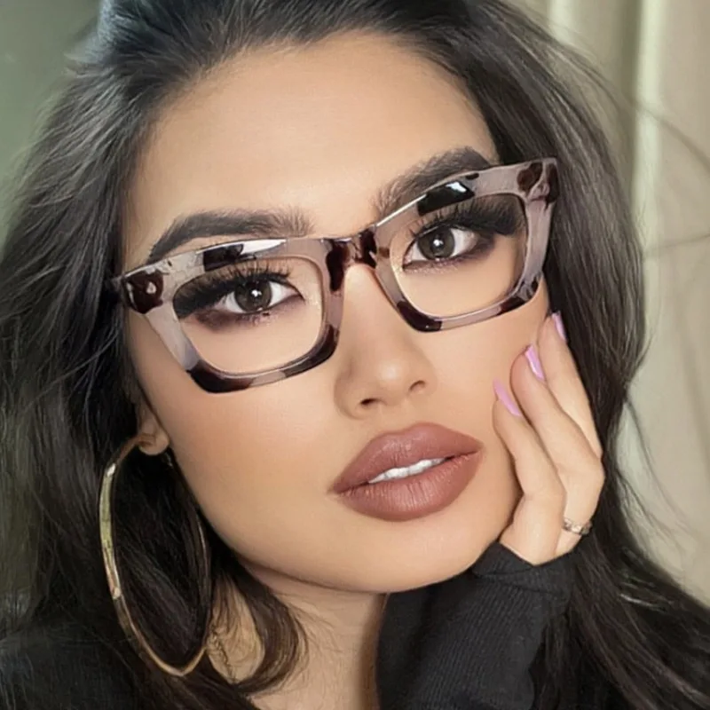 Eckige Damen-Brillenfassung, sexy, Anti-Blaulicht, optische Computerbrille mit klaren Gläsern