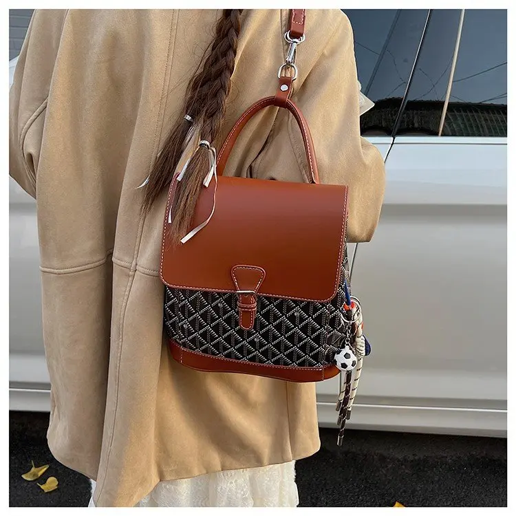 

Vintage Flap Backpack Purse Women Textured Small Casual Daypack 2-Way Handbag Shoulder Top Handle School Bag Retro