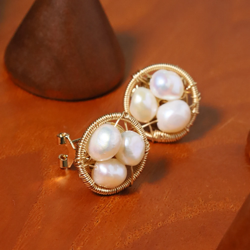 Natural Freshwater Pearl Gold Edged Earrings Korean Style Women Luxury Jewelry Fashion Ladies and Girls Gift GE1590