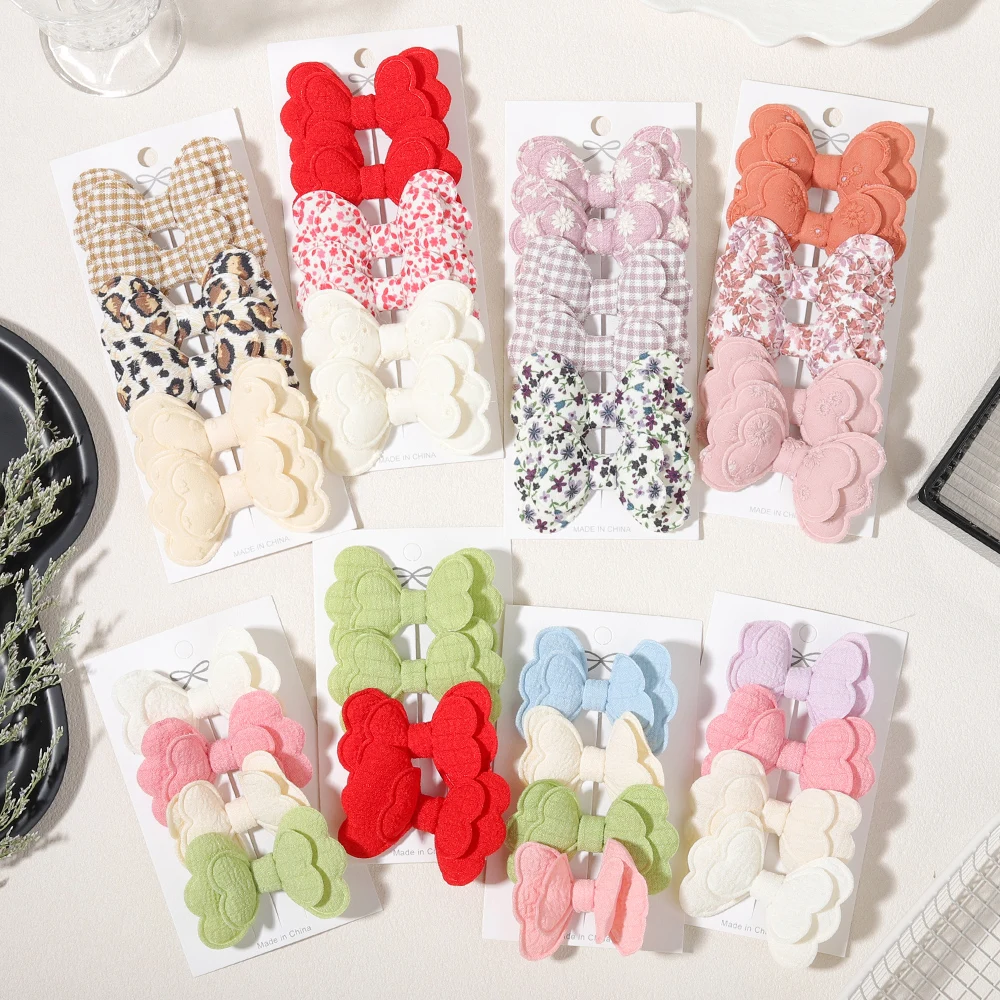 

4/6 шт., яркие разноцветные банты для волос, заколки для девочек, милые тканевые заколки с принтом из хлопка, детские заколки для волос с челкой, детские аксессуары для волос 2026