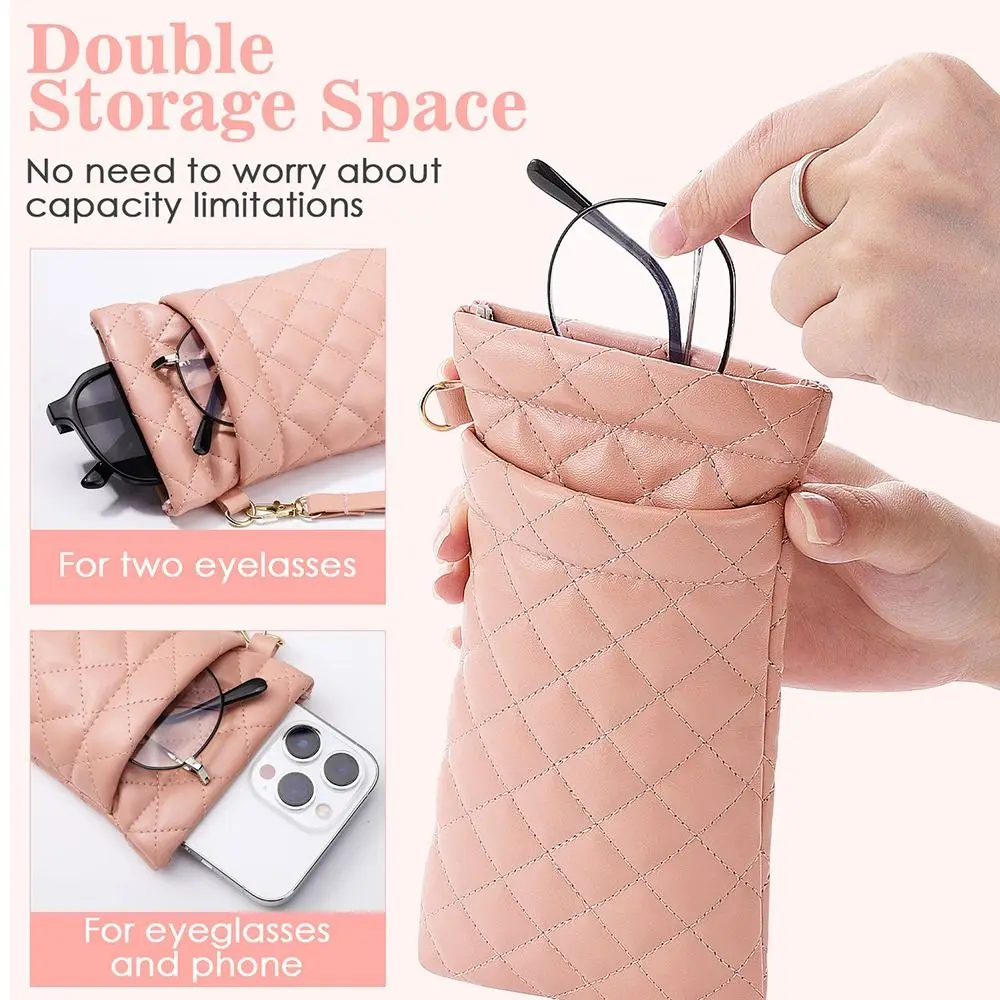 Fashion Waterproof Sunglasses Bag Portable Dustproof Double-layer Eyeglasses Pouch PU Leather Coin Purse
