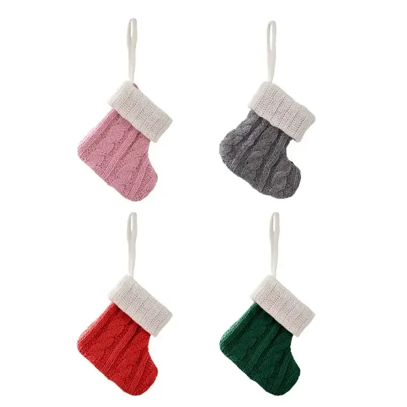 10Pcs Christmas Tree Pendant Large Knitted Socks for Festives Home Decoration Colorful Present Bag Hanging Ornament