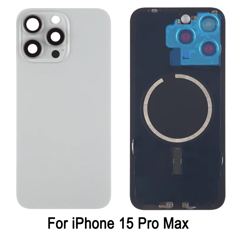 

Glass Rear Cover For iPhone 15 Pro Max Phone Battery Back Cover +Camera Lens Glass +MagSafe Magnet Replacement Part, with Logo