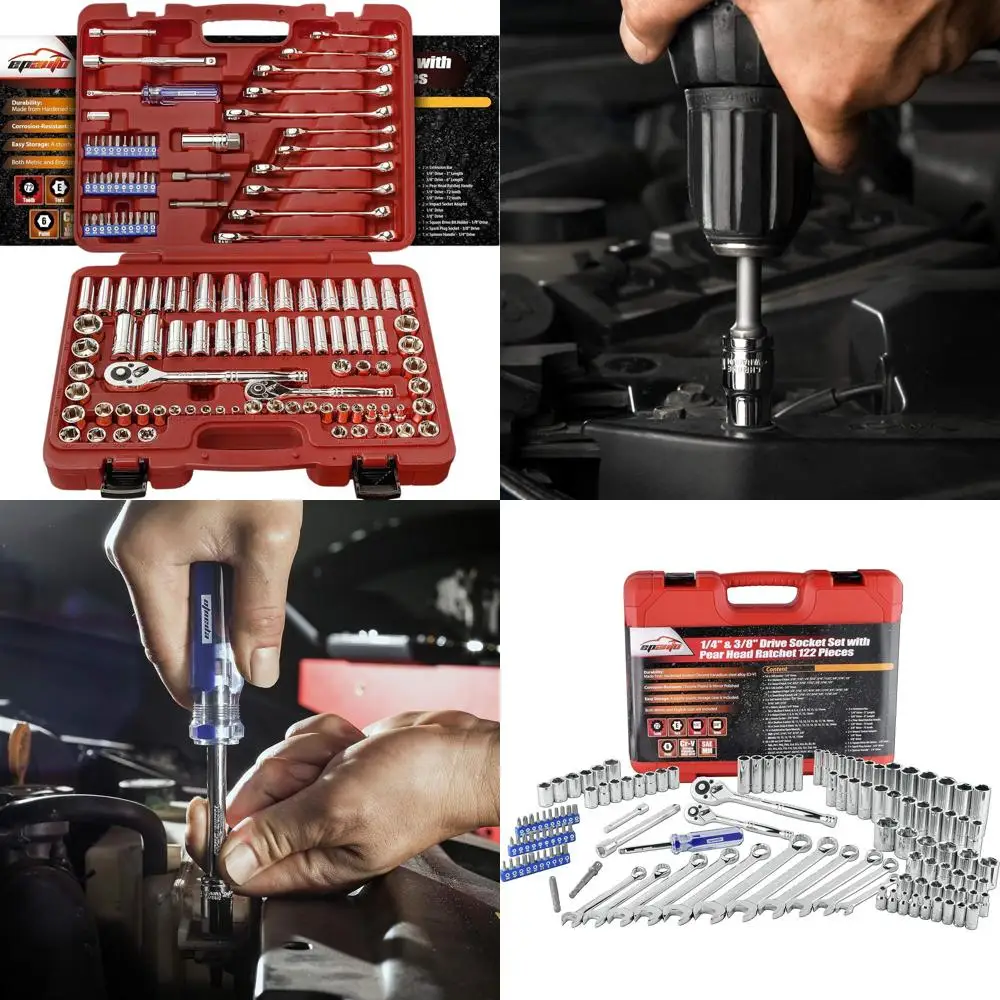 

Complete 122-Piece SAE/Metric Socket Wrench and Ratchet Set for Mechanics