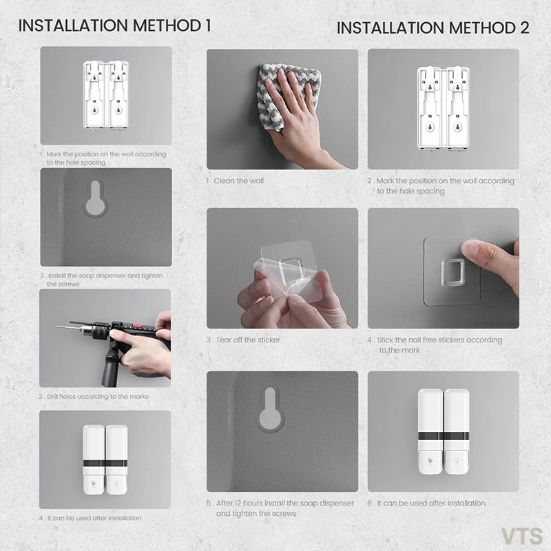 VTS Hand Sanitizer Dispenser 250ml Wall Mounted Alcohol Gel Manual Soap Dispenser for Kitchen Bathroom 3 style - Drop Foam Spray