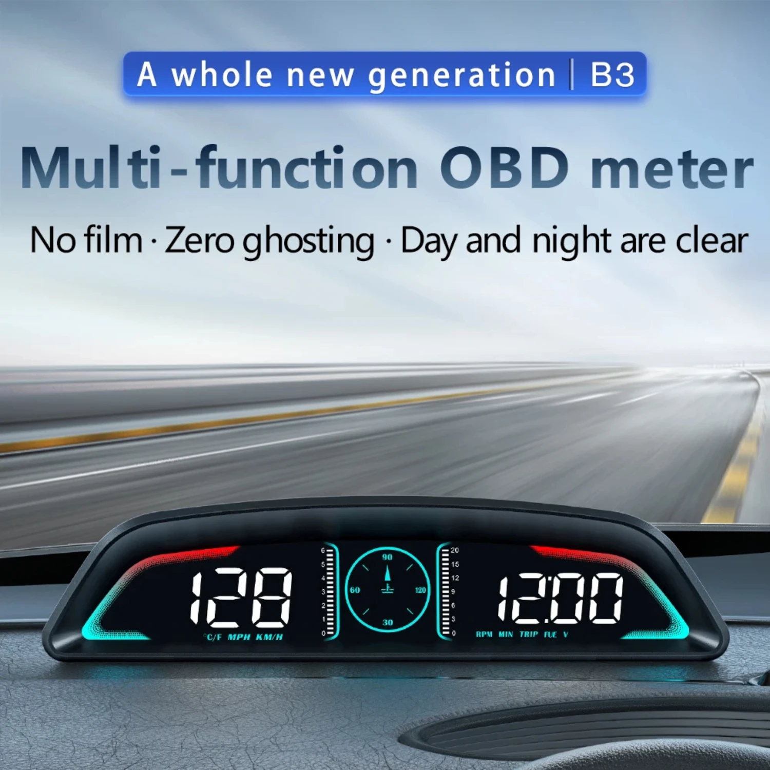 High-Tech Multifunctional Car Speedometer - GPS / OBD Car HUD Display with OverSpeed Alarm & RPM Monitoring