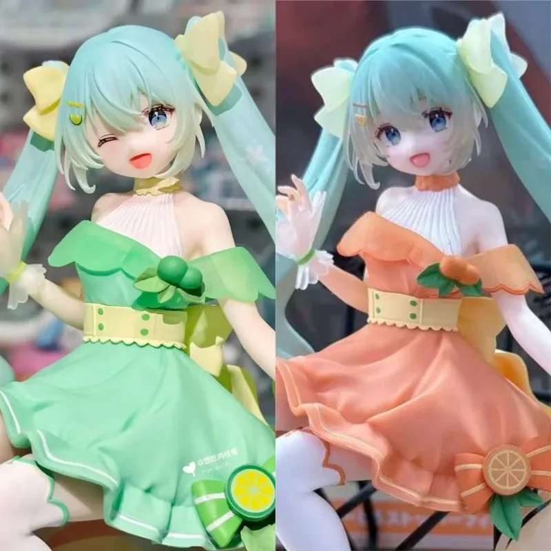 Hatsune Miku Anime Figure Green Lemon Theme Figure - Sitting Vocaloid Prize Model Birthday Gift For Fans